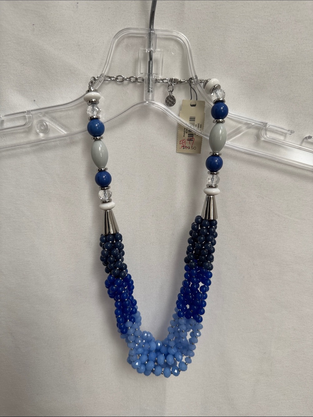 Talbots Blue Gradient Beaded Necklace with Clasp Closure